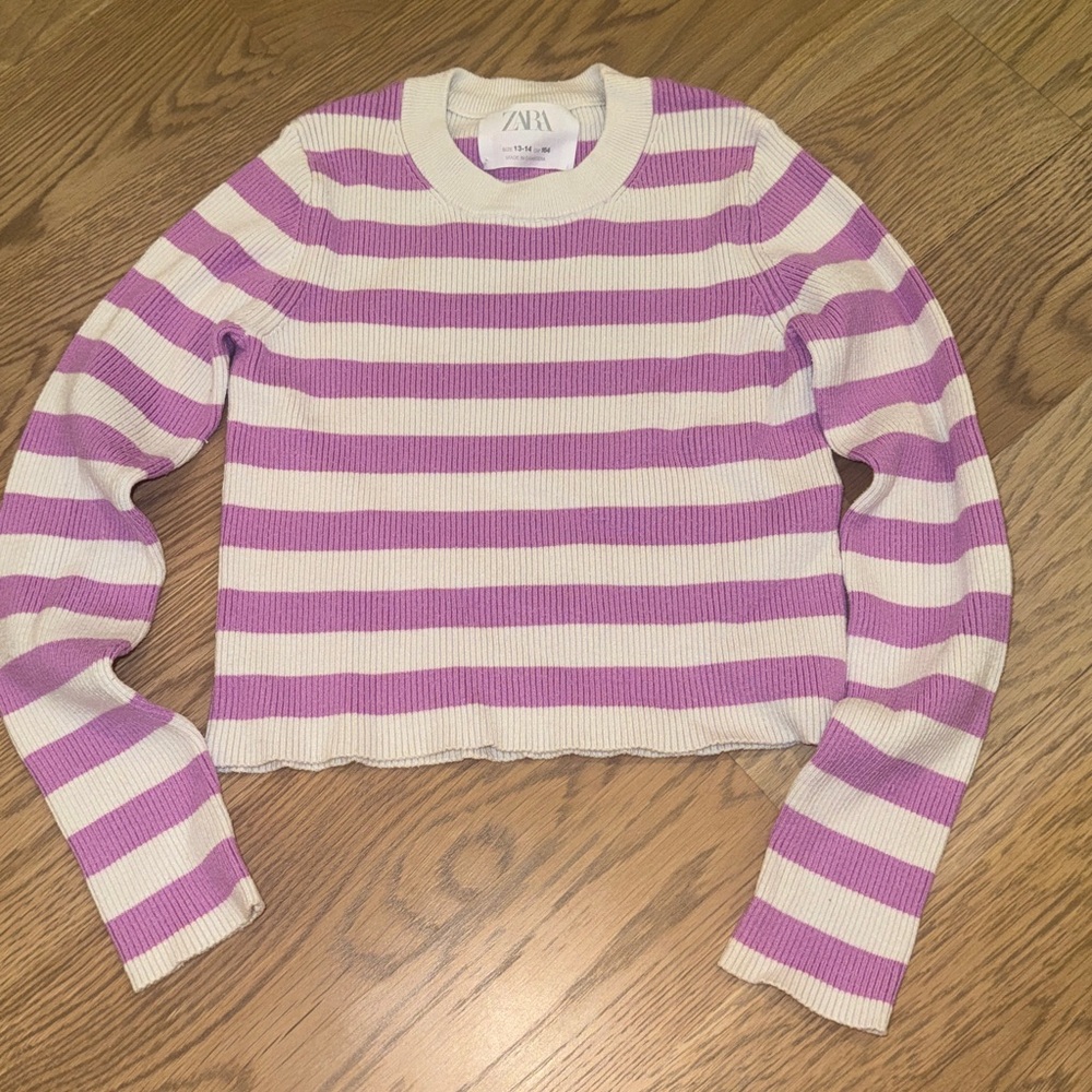 Zara Lilac and Cream Striped Knit Top